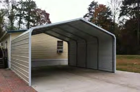 Open-sided metal carport with a classic rounded roof